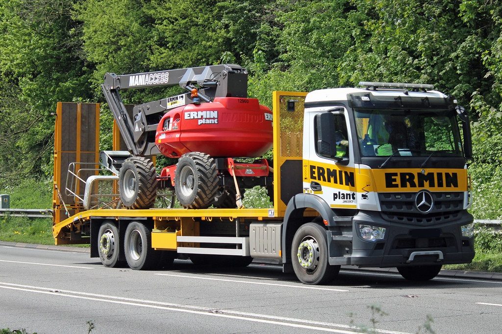 Loaded Mercedes lorry on the road with Manitou 200ATJ